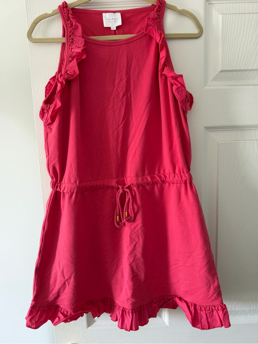 Sundays women's Ruffle Jersey Knit Tank Dress - Coral